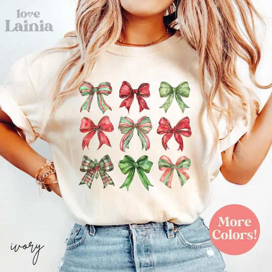 Coquette Christmas Bow Shirt, Christmas Shirt, Holiday Sweatshirt, Cute Winter Shirt, Women's Holiday Party Shirt, Retro Christmas