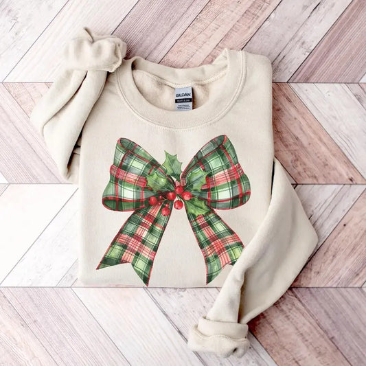 Coquette Christmas Sweatshirt Bow Sweater Holiday Cute Winter Sweatshirt Cotton Underwear Menswear Hoodie
