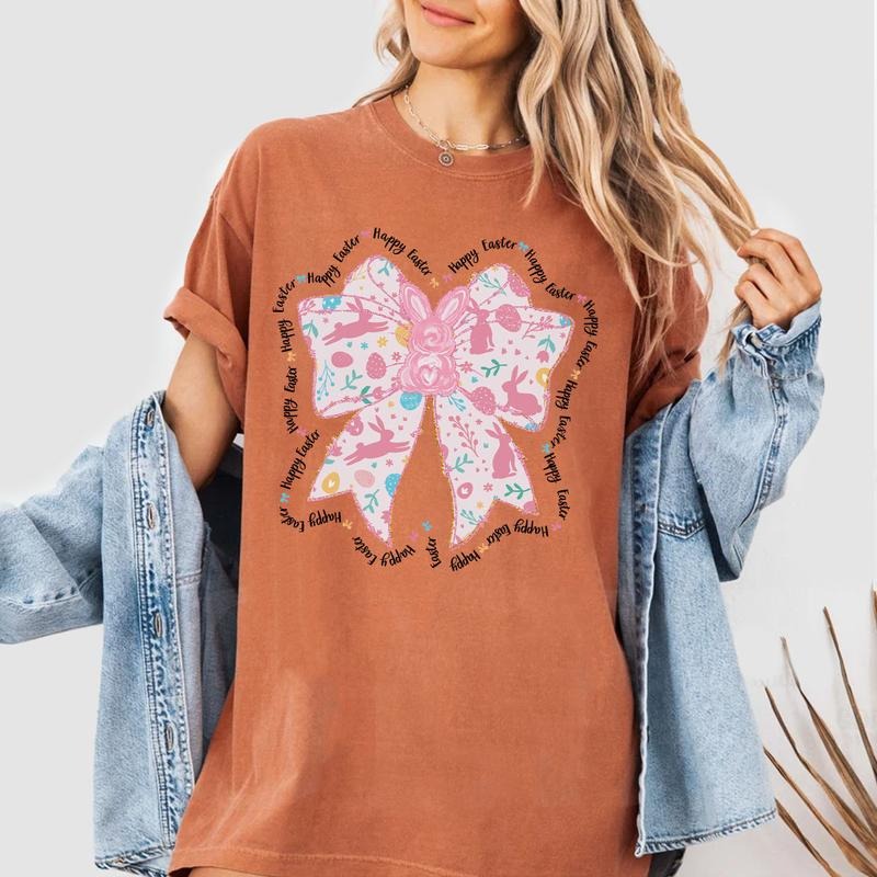 Coquette Easter Bow Shirt, Cute Pink Bunny Spring Tee, Pastel Easter Outfit for Women, Girly Easter Graphic Shirt Hoodie,...