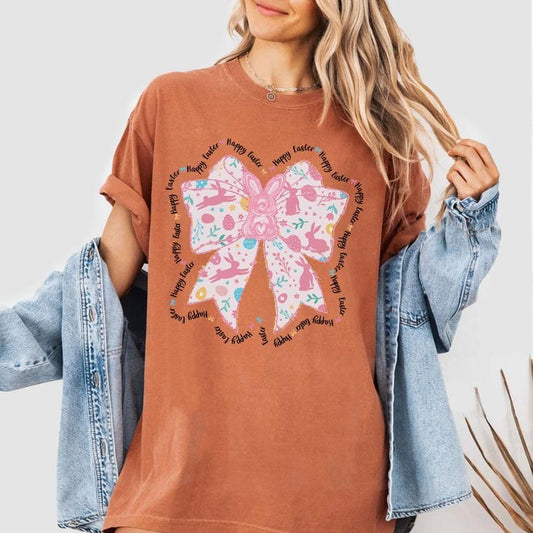 Coquette Easter Bow Shirt, Cute Pink Bunny Spring Tee, Pastel Easter Outfit for Women, Girly Easter Graphic Shirt Hoodie,...