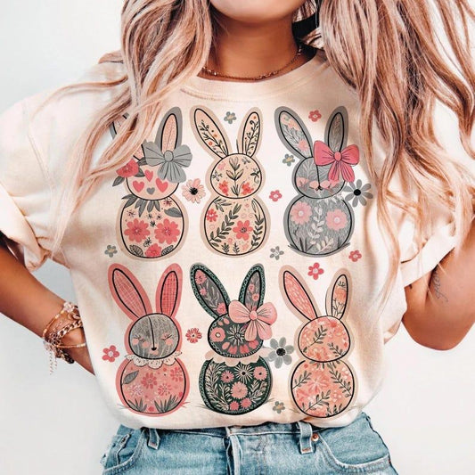 Coquette Easter Bunny Floral Shirt, Easter Bunny sweatshirt, Coquette Easter Shirt, Retro Easter Shirt, Girly Easter Bow, Bunny Shirtshirt for women, vintage graphic tees, shirt for women