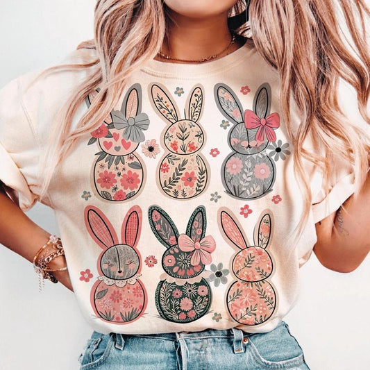Coquette Easter Bunny Floral t-shirt, Easter Bunny sweatshirt, Coquette Easter hoodie, Retro Easter, Girly Easter Kids...