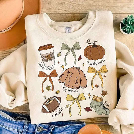 Coquette Fall Bow Sweatshirt, Sweater Weather Sweater, Autumn Girly Shirt, Cozy Season Sweatshirt, First Day Of Fall,...