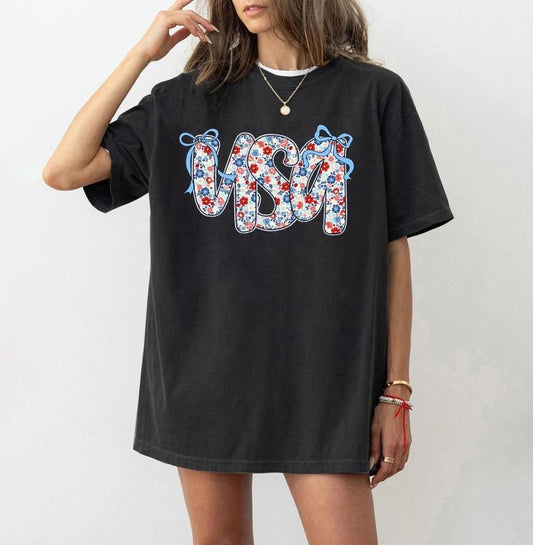 Coquette Floral USA Shirt, Preppy America Floral, USA 1776, 4th Of July Shirt, Girly America Coquette, Patriotic Shirt