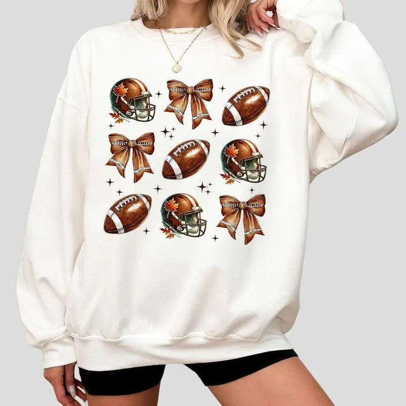Coquette Football Sweastshirt, Football Bow T-shirt, Shirt For Women, Football Sweatshirt, Game Day T-shirt, Fall Football T-shirt, Football Season Sweatshirts, Sports Shirts For Her, Women's Tops, Gifts For Football Lover