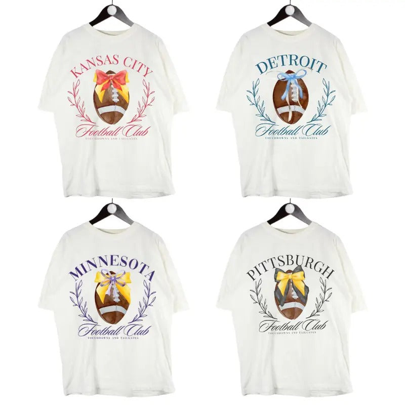 Coquette Football T-Shirt, Girly Football Bow Pullover Coquette City Football Team Shirts, Vintage Football T-Shirt, Vintage Crewnecks, Football Fan Gift sport graphic