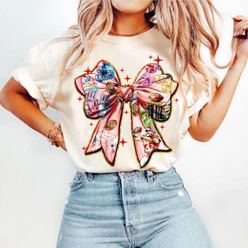 Coquette Football T-shirt, Football Bow, Game Day, Funny Football Coquette