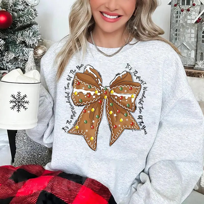 Coquette Gingerbread Bow Sweatshirt, Gingerbread Christmas Sweatshirt, Christmas Coquette Shirt, Retro Christmas, Girly Christmas Gift Shirt, Winter Holiday Shirt, Xmas Christmas Gift Shirt