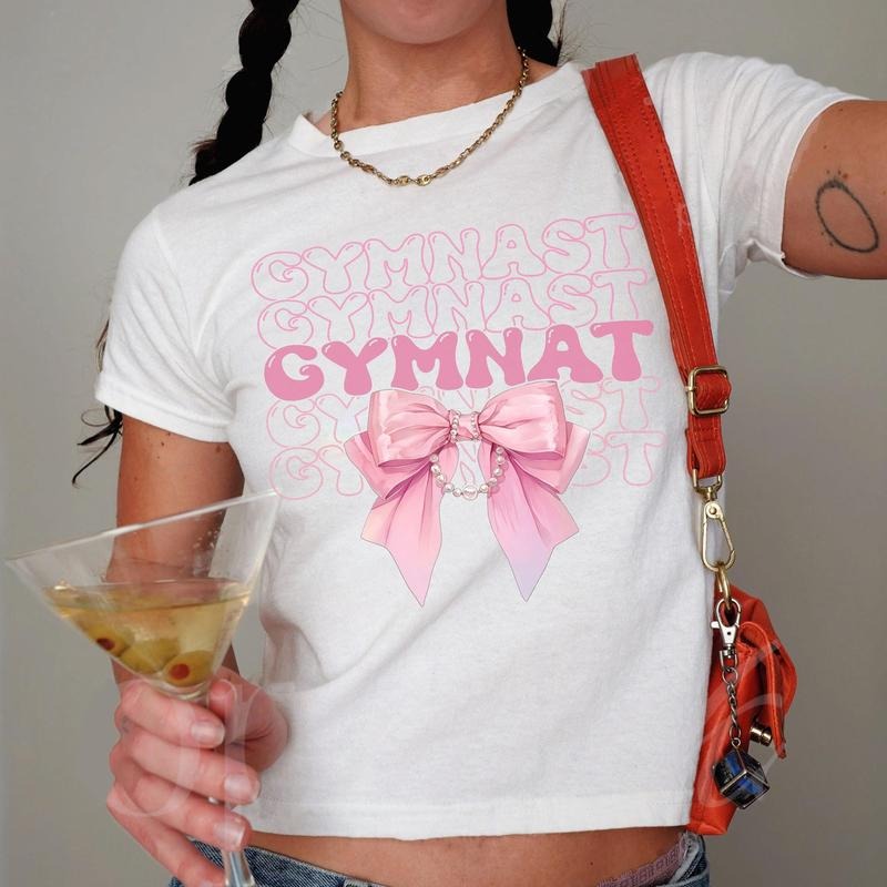 Coquette Gymnastics Baby Tee, Aesthetic Pink Bow Gymnast , Gymnast Team Gift for Athlete, Sports Lovers Tee, Trendy Gym Apparelstyle{n002}2