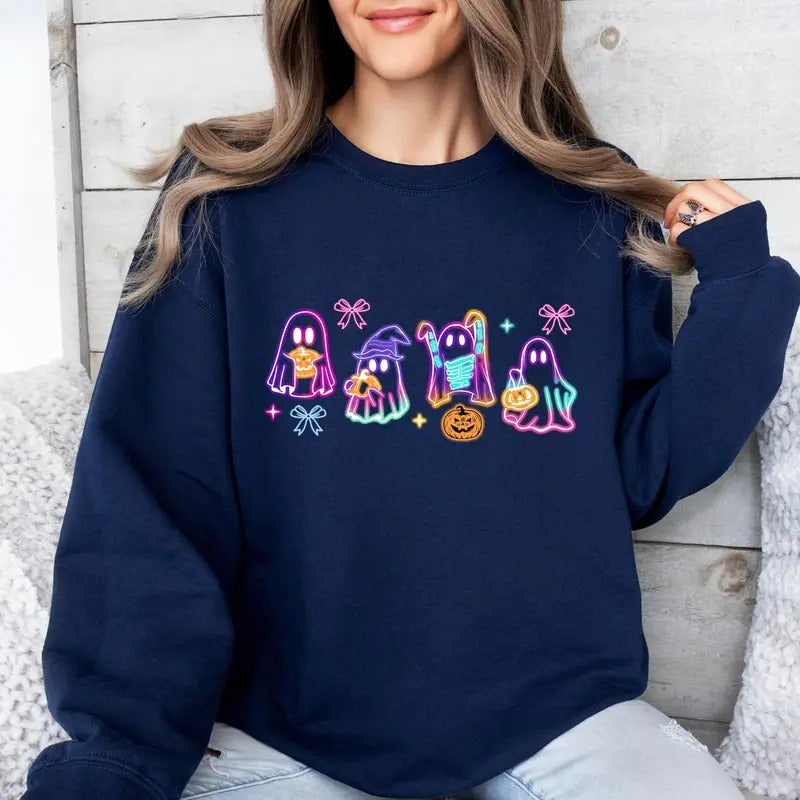 Coquette Halloween Neon Sweater Halloween Ghost Neon Sweatshirthalloween Ghost Hoodie Halloween Party Sweatercoquette Bow Girls Sweater  T-shirt, sweater and Hoodie