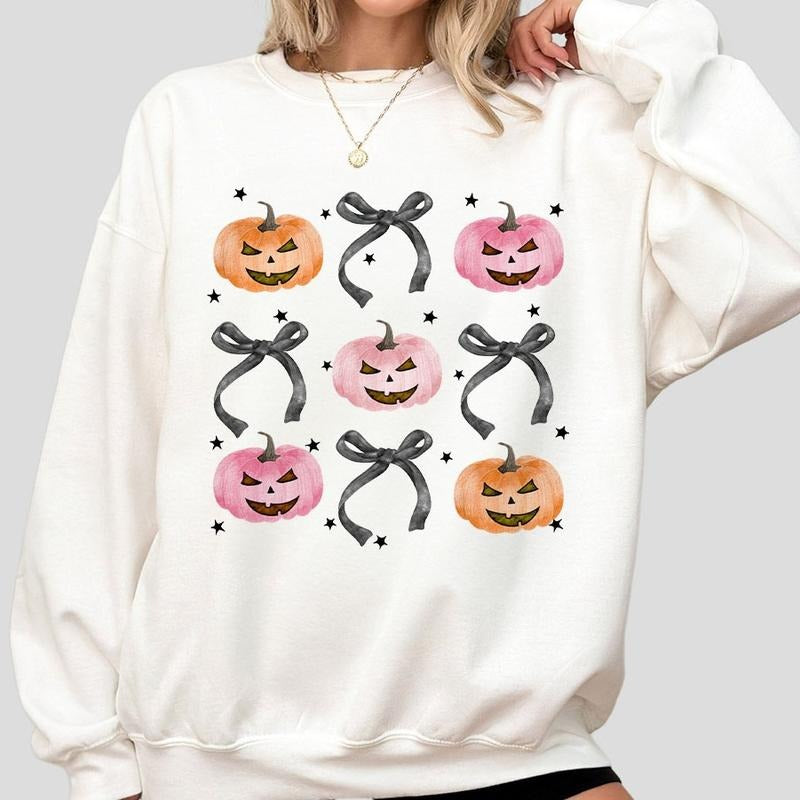 Coquette Halloween Sweatshirt, Cute Halloween Shirts, Black Bow Sweatshirts, Shirt For Women, Spooky Season T-shirt, Fall Sweatshirt, Pumpkin Halloween T-shirt, Retro Halloween Sweatshirt, Women's Tops, Funny Halloween Shirts