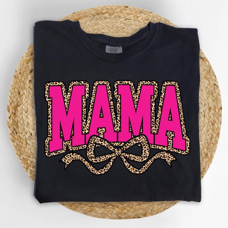 Coquette Leopard Mama Comfort Colors Shirt, Coquette Bow Mama T-shirt, Leopard Pinky Mama Graphic Tee, Cool Mom Clothing, Mother's Day Gifts