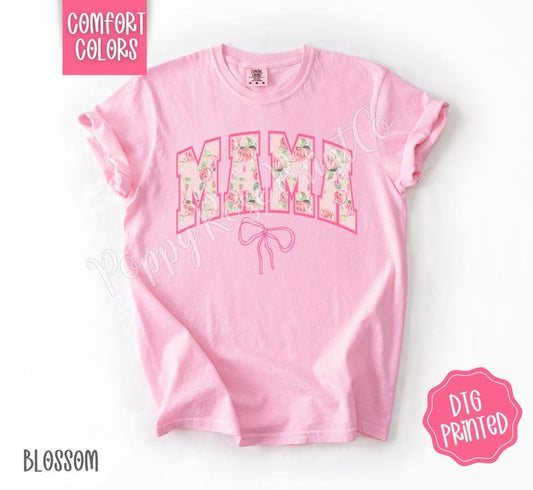 Coquette Mama Comfort Colors Shirt, Cute Mom Tshirt, Trendy Floral Bow Tee, Mother's Day Gift