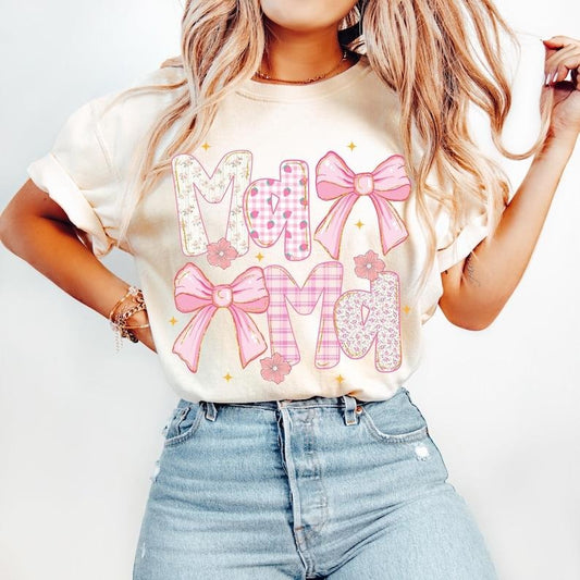 Coquette Mama Pink Bow Strawberry Floral Vintage Pink Mom T-Shirt