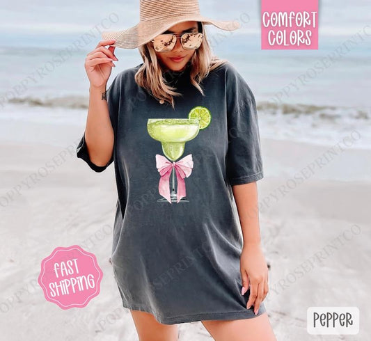Coquette Margarita Comfort Colors Shirt, Cute Cocktail Tshirt, Margarita Bow Tee