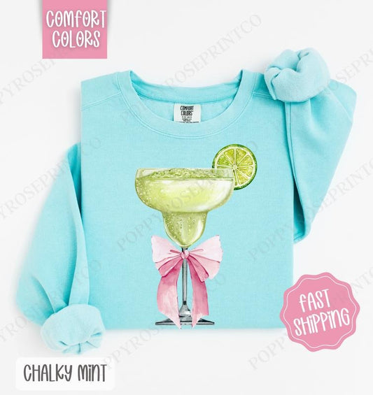 Coquette Margarita Comfort Colors Sweatshirt, Cute Cocktail Sweater, Margarita Bow Crewneck