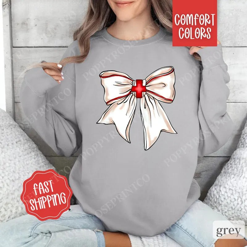 Coquette Nurse Bow Sweatshirt Comfort Colors, Nurse Appreciation Gift, RN Sweatshirt,  Gift for Nurse, Nursing Student Sweatshirt