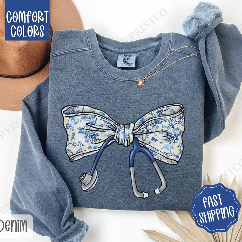 Coquette Nurse Comfort Colors Sweatshirt, RN Women's Crewneck, Gift for Nurse