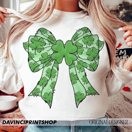 Coquette Patrick's Day Bow Patrick Day Shramrock Lucky Bow Lucky Irish Patrick Day Shirt Design Digital Download