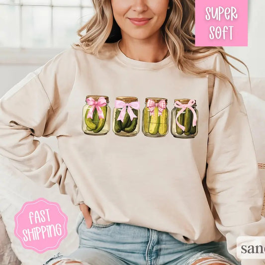 Coquette Pickle Sweatshirt, Pickle Lover Sweatshirt, Trending Sweatshirts Crewneck Collar Womenswear Fabric Comfy