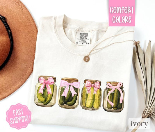 Coquette Pickles Shirt Comfort Colors, Pickle Lover Shirt, Cute Pickle Shirt Casual Cotton Womenswear