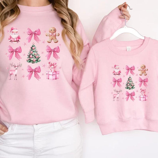 Coquette Pink Christmas Sweatshirt, Pink Bow Christmas Sweater, Trendy Santa Shirt, Xmas Christmas Sweatshirt, Vintage Christmas Crewneck, Christmas Tree, Winter Holiday Sweatshirt, Xmas Christmas Gift Shirtstyle{n002}2