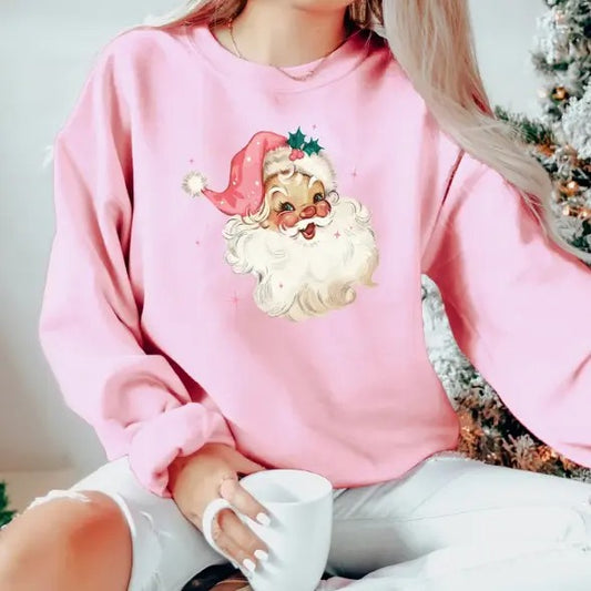 Coquette Pink Christmas, Retro Pink Santa Christmas Sweatshirt, Gift for Women Christmas, Matching Family Pajamas Retro Christmas Shirt, Vintage Holiday Sweater, Christmas Vibes, Christmas Shirt, Christmas Sweatshirt