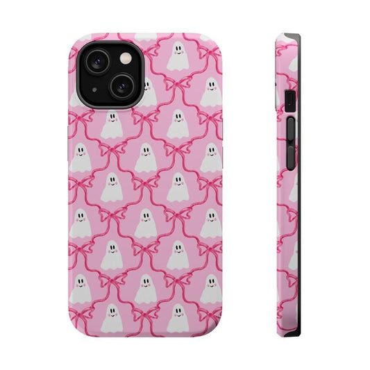 Coquette Pink Ghost Phone Case, Halloween Phone Cover Mag Safe Compatible, Magnetic Tough Cases