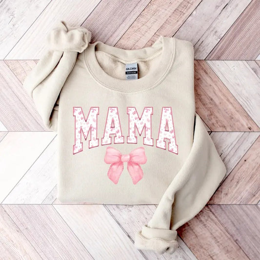 Coquette Pink Mama Sweatshirt, Cute Pink Bow Mama Shirt, Popular Mother Tee, Trendy Mother Gift, Mother Day Gift, Cute Mama Sweater
