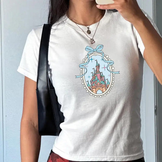 Coquette Princess Castle Baby Tee, Coquette Bow Magic Castle Baby Tee, Magic Kingdom Tee Shirt, Shirt For Girl Trip