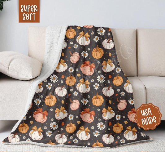 Coquette Pumpkin Blanket Cozy Halloween Throw 100% Cotton Woven or Fleece Back Velvet Plush for Fall Home Decor Made in USA
