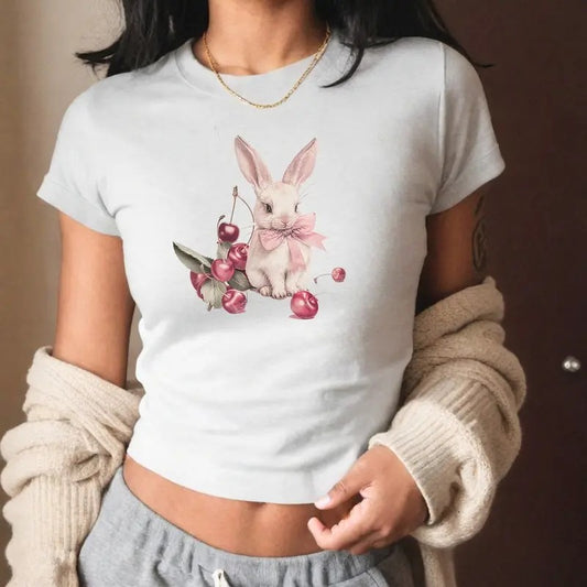 Coquette Rabbit baby tee, y2k baby tee coquette aesthetic bunny tshirt, 90s baby tee, Pinterest aesthetic, 90s tshirt, y2k graphic baby tee
