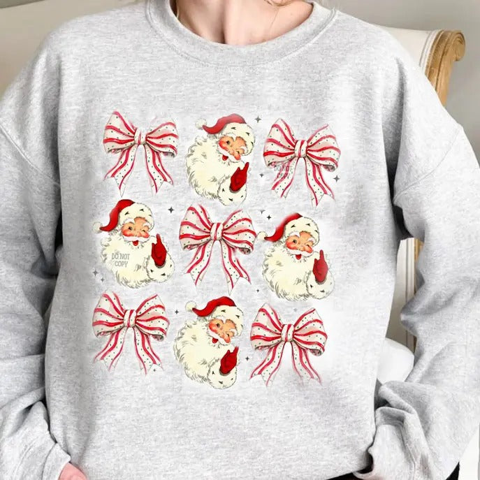 Coquette Red Christmas Sweatshirt, Trendy Santa Shirt, Christmas Vibes, Vintage Christmas, Xmas Gift For Women, Red Bow Christmas Shirt
