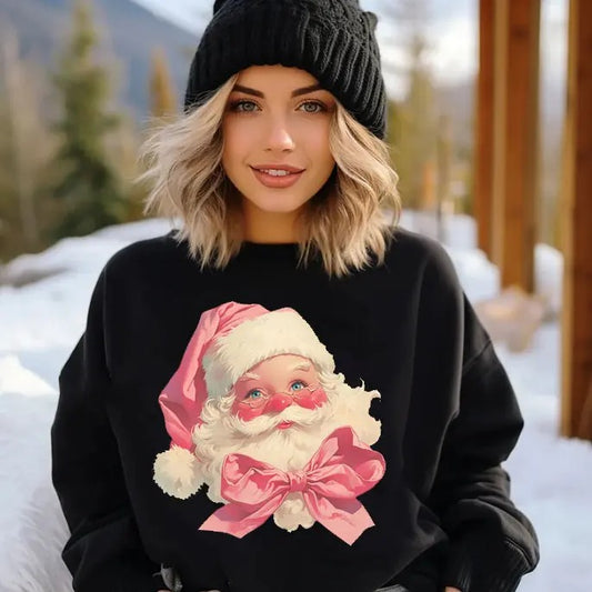 Coquette Santa Christmas Sweatshirt, Pink Santa Sweatshirt, Tree Xmas Sweatshirt, Women Gift for Christmas, Trending Shirt, Holiday Season, Xmas Vibes
