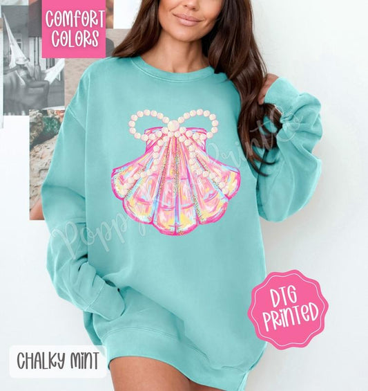 Coquette Sea Shell Comfort Colors Sweatshirt, Cute Summer Sweater, Girly Beach Crewneck