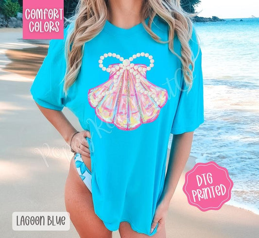 Coquette Sea Shell Comfort Colors Tshirt, Cute Summer Tee, Girly Beach Shirt