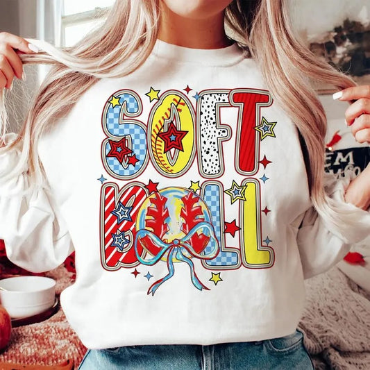 Coquette Softball Brushstroke Sweatshirt Softball Coquette Game Day Softball Bow Softball Mom