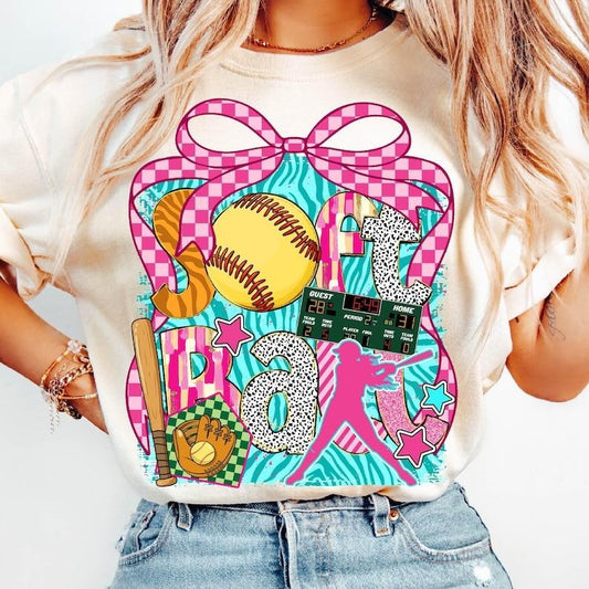 Coquette Softball Mama Brushstroke Game Day Softball Mom T-Shirt