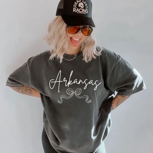 Coquette States Bow Shirt, Comfort Colors, Christmas Coquette Shirt, Women's Holiday Tee, Casual Comfy Graphic