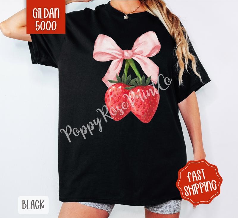Coquette Strawberry Gildan Tshirt , Fruit Summer Tee, Cute Women's Shirt, Gift For Her