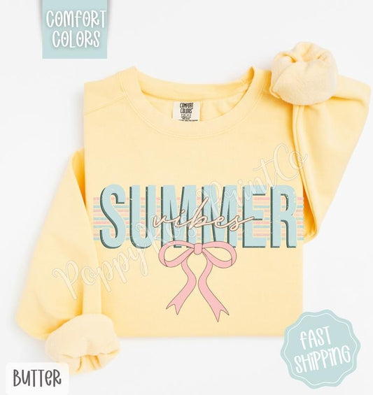 Coquette Summer Vibes Comfort Colors Sweatshirt, Cute Summer Sweater, Girly Beach Crewneck