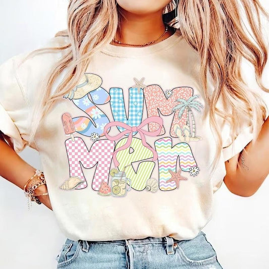 Coquette Summer Vibes Preppy Retro Beach Hand Drawn Summer T-Shirt