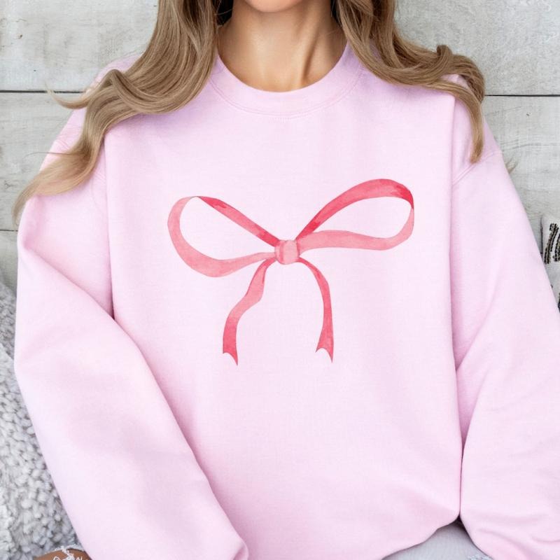 Coquette Sweatshirt, Pink Bow Shirt, Ribbon Sweatshirt, Bow Valentine Sweatshirt, Trendy Ribbon Sweatshirt, Trendy Coquette Sweatshirt