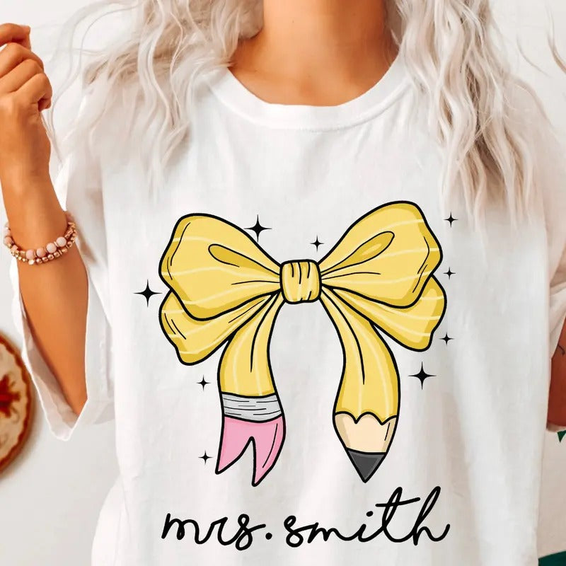 Coquette Teacher Bow Comfort Colors Shirt, Kindergarten Teacher Shirt, Back To School Shirt, Elementary School Shirt, Gift For Teacher,Teacher Shirt Fabric Top Womenswear Cotton