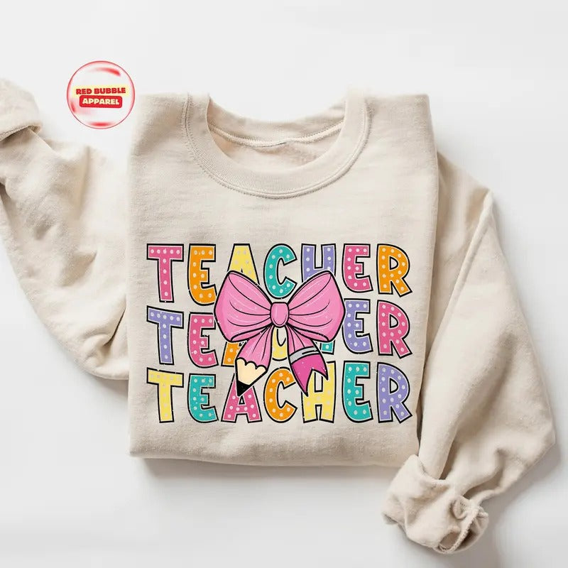 Coquette Teacher Halloween T-Shirt, Teacher Appreciation Gift for Halloween, Halloween Vibes, Halloween Season, Coquette Bow Sweatshirt