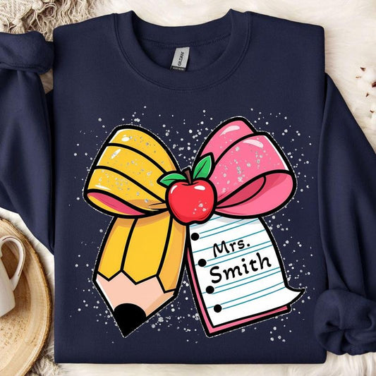 Coquette Teacher Shirt, Personalize Teacher's Name, Teacher Pencil Coquette Bow, Back to School, Teacher Appreciation Gift IGKFD