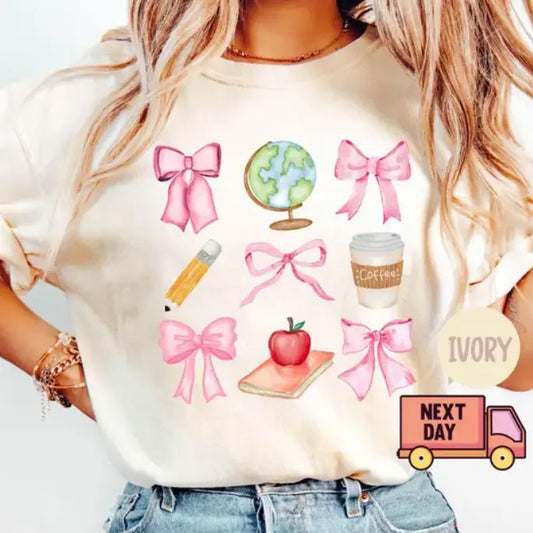 Coquette Teacher T Shirt, Preppy School Tshirt, Preppy Teacher, coquette bows, Preppy Girl School Shirt, Teacher Gift, Cute Gift for Teacher