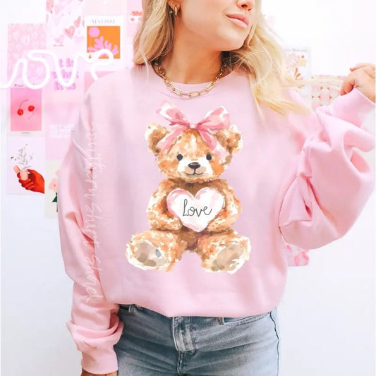 Coquette Teddy Bear Sweatshirt ~ Light Pink