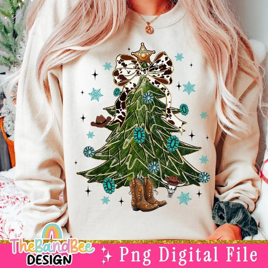 Coquette Turquoise Christmas Tree Shirt, Western Christmas Shirt, Gemstone Shirt, Christmas Tree Shirt, Cowhide, Western Country, Christmas Shirt Soft Cotton Shirt, Christmas Gift Idea, Gift For Him, Gift For Her