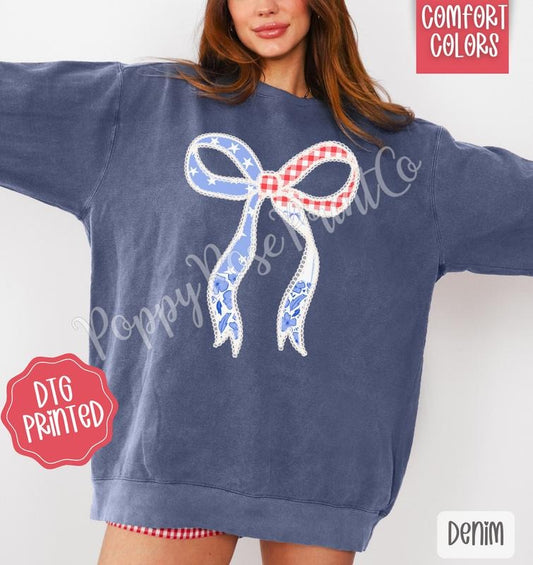 Coquette USA Bow Comfort Colors Sweatshirt, Cute Floral Lace Sweater, Trendy America Crewneck, Gift for Her